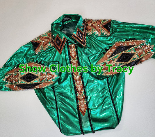 Small Green metallic stretch day shirt