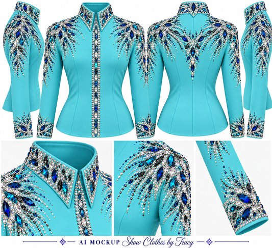 CUSTOM ORDER Electric Blue stretch taffeta day shirt