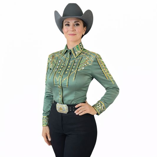 Large Olive taffeta day shirt