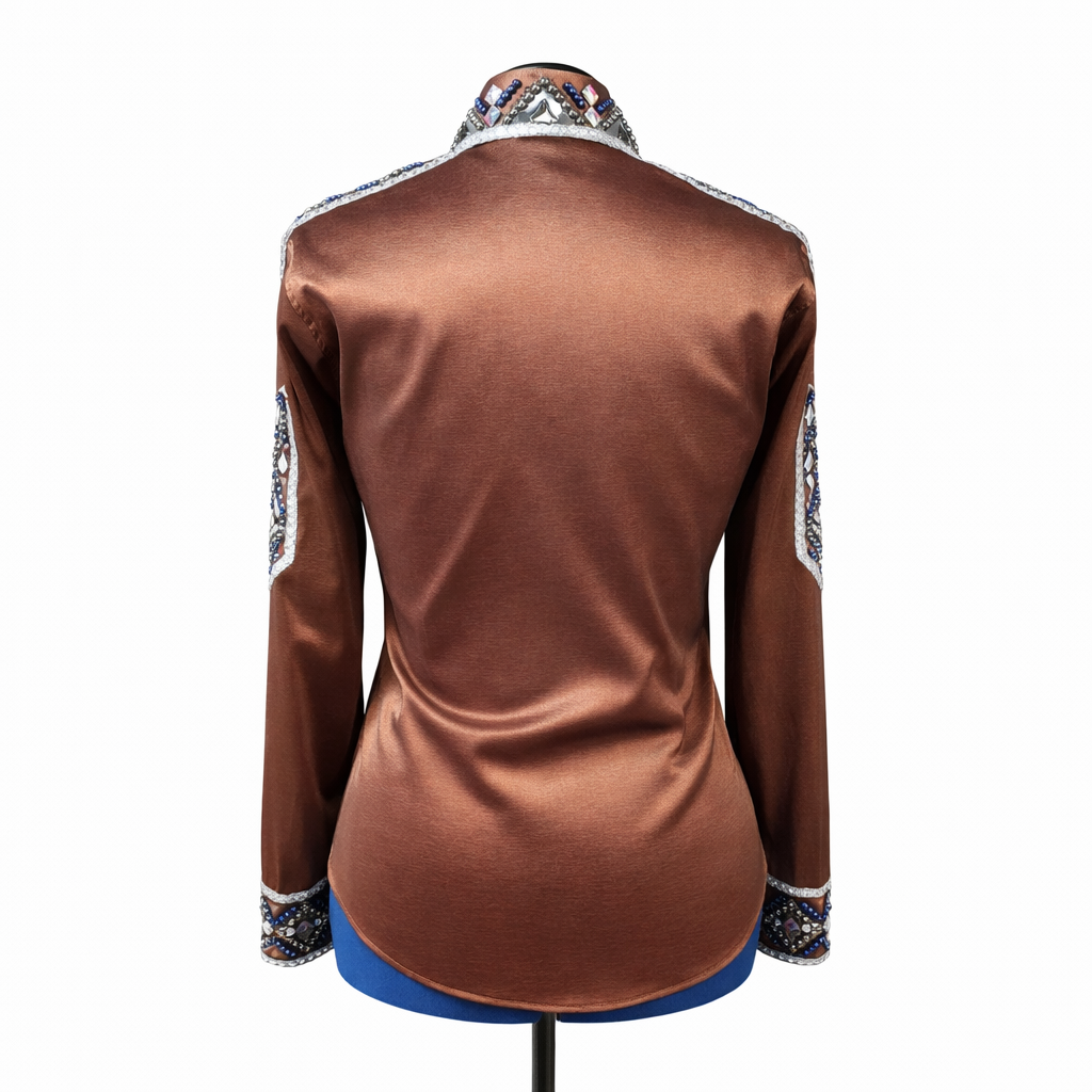 A Medium/Large Brown bronze stretch taffeta day shirt