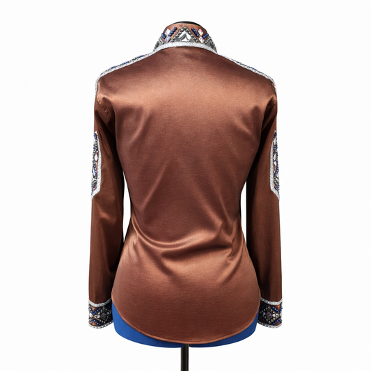 A Medium/Large Brown bronze stretch taffeta day shirt