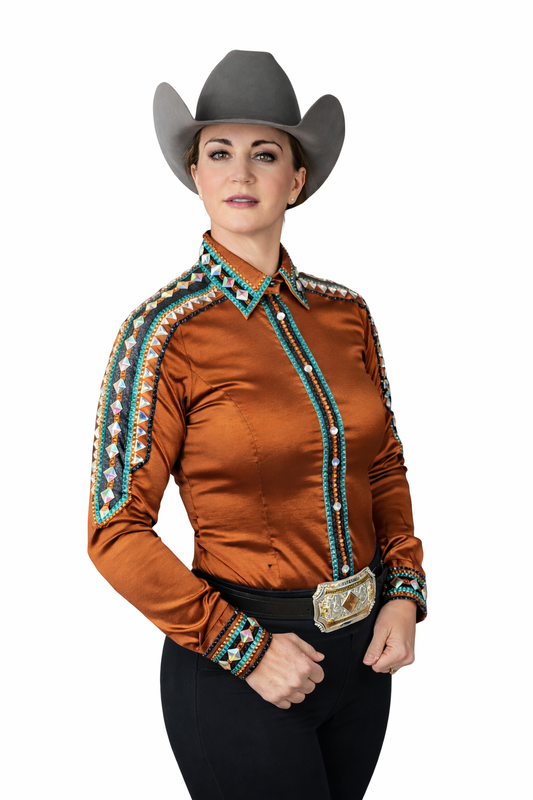 Large Rust Brown & Teal day shirt