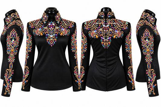 CUSTOM ORDER Black pecock back zip shirt