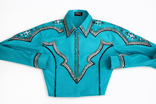CUSTOM ORDER Teal stretch taffeta day shirt