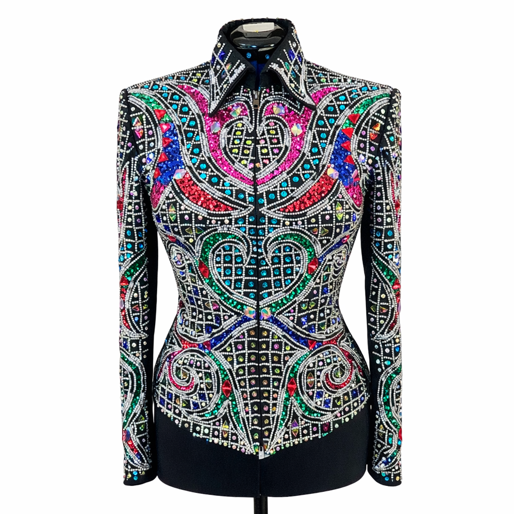 A Small black & rainbow Kaleidoscope jacket