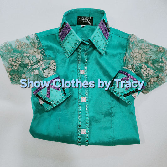 D 5/6 Youth teal sheer sleeve day shirt