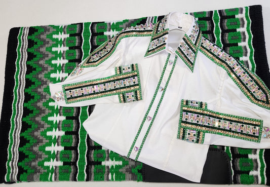 Small White & Green stretch taffeta day shirt