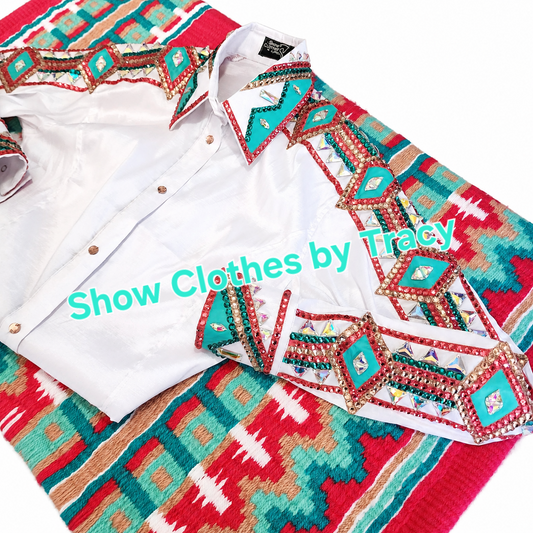 Medium White & Coral stretch taffeta day shirt