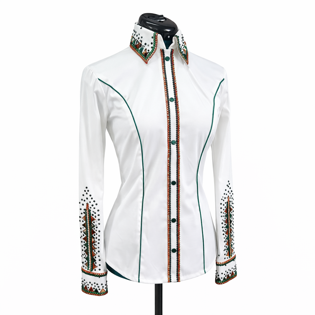 Xs/Small White &Green stretch taffeta day shirt