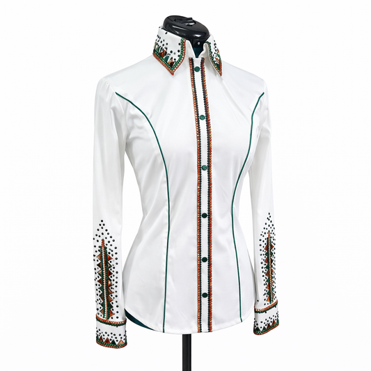 Xs/Small White &Green stretch taffeta day shirt