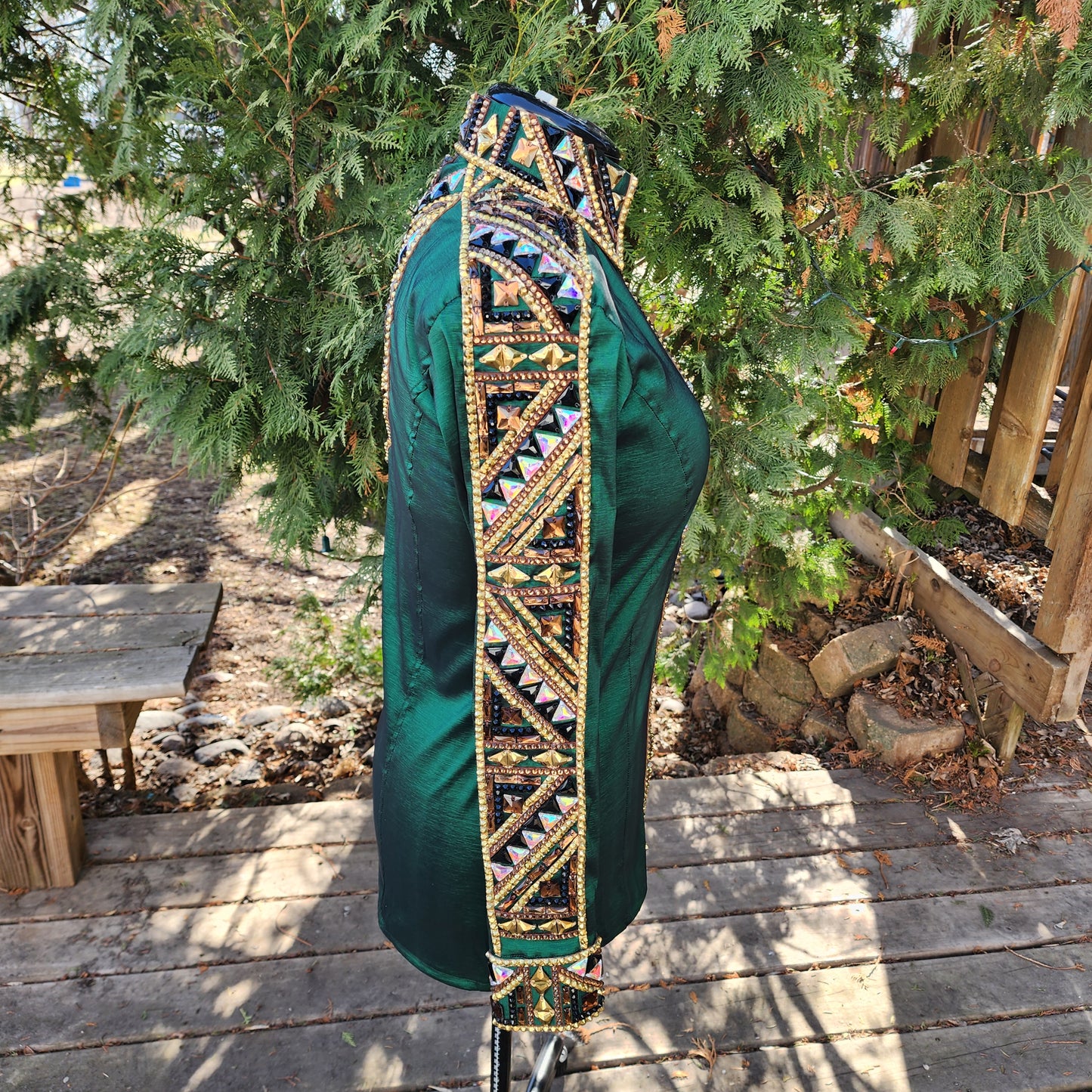 CUSTOM ORDER Green stretch taffeta day shirt