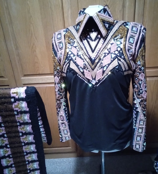 CUSTOM Pink Gold Copper Black Horsemanship Top