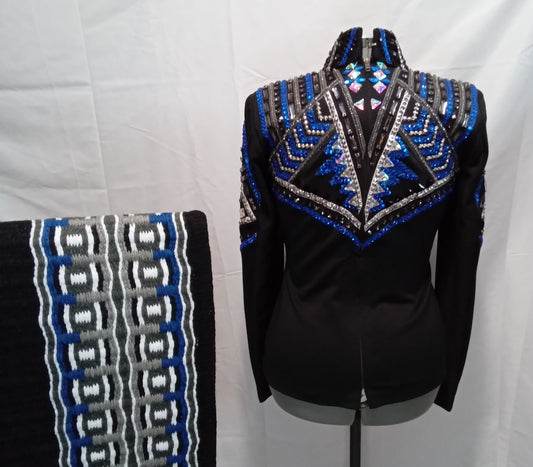 CUSTOM Black Grey & Blue Horsemanship top