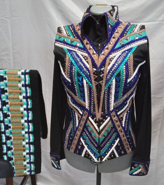 CUSTOM Teal Blue & Tan Vest with shirt & pad