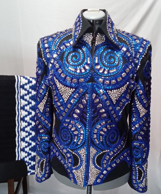 CUSTOM Black & Royal blue Showmanship Jacket & pad set