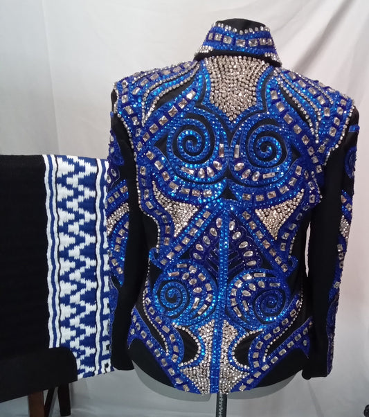 CUSTOM Black & Royal blue Showmanship Jacket & pad set