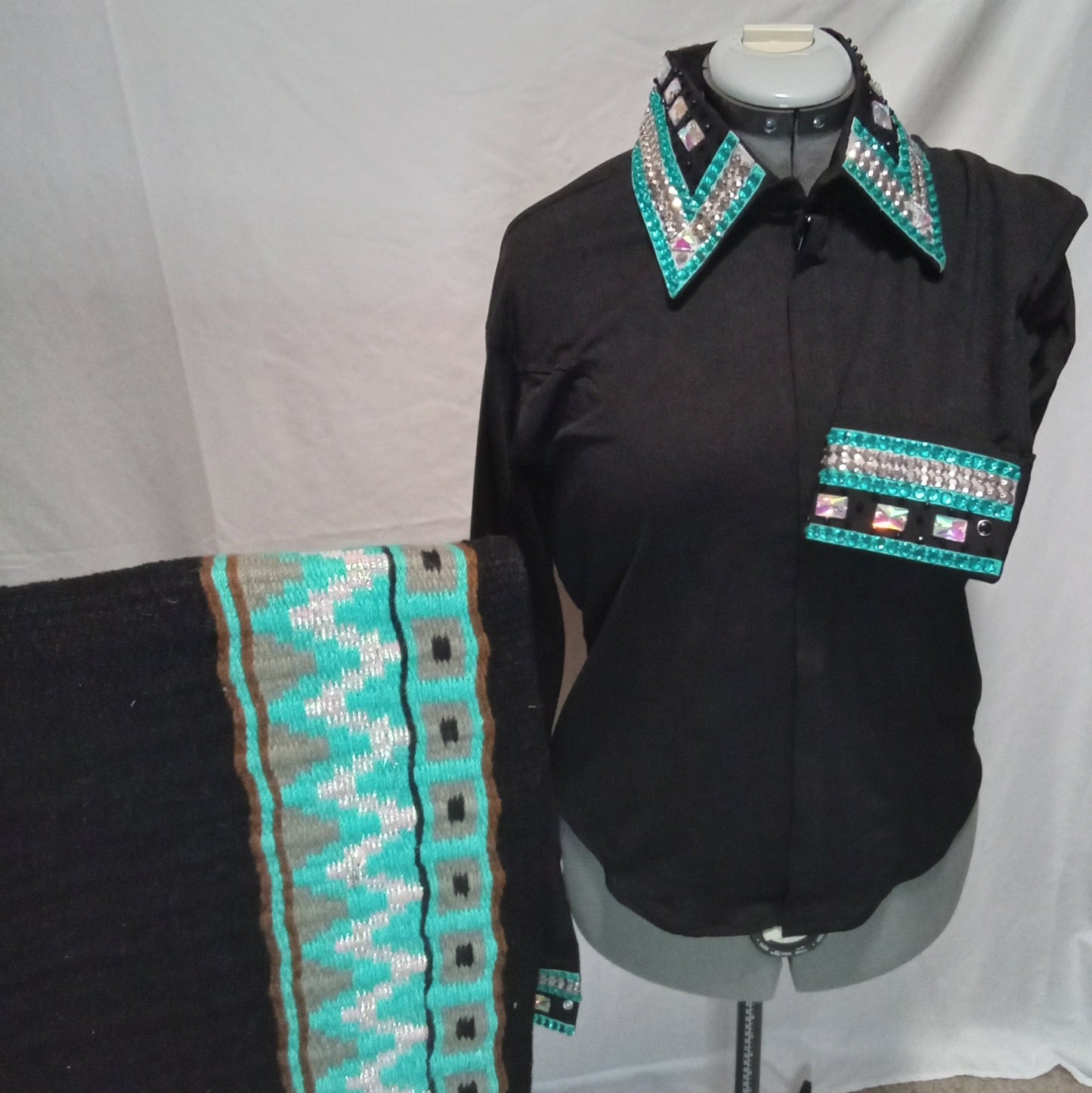 CUSTOM Turquois & Black Vest, Shirt, & Pad set