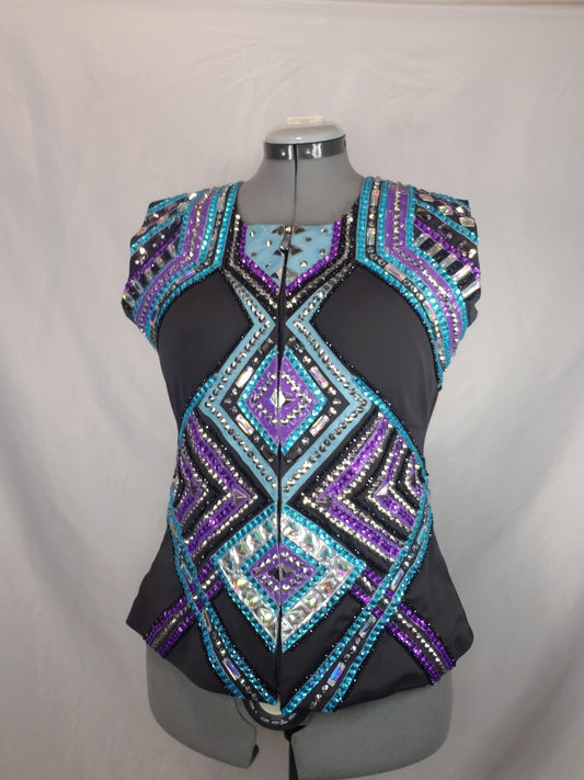 CUSTOM Charcoal, tuquoise, purple & silver vest