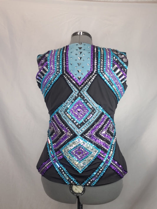 CUSTOM Charcoal, tuquoise, purple & silver vest