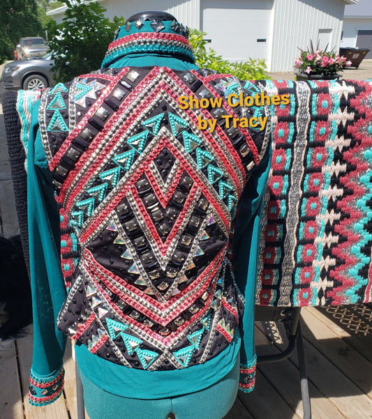 CUSTOM Teal & Coral Vest, Shirt, & Pad set