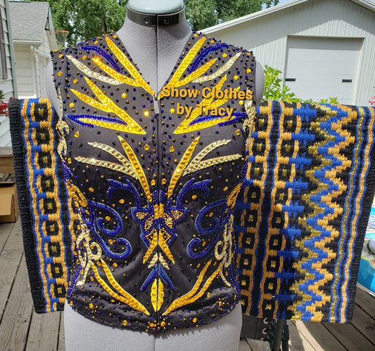 A Medium Yellow black & navy vest & shirt