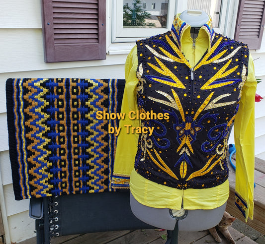 A Medium Yellow black & navy vest & shirt