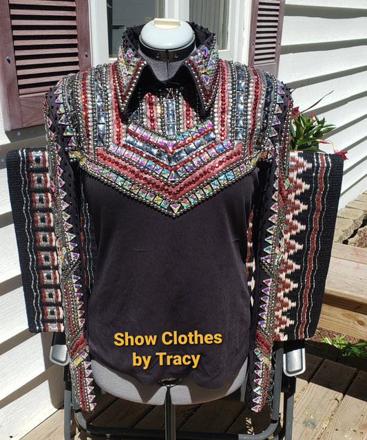 CUSTOM Black & Burgundy Horsemanship top & pad set