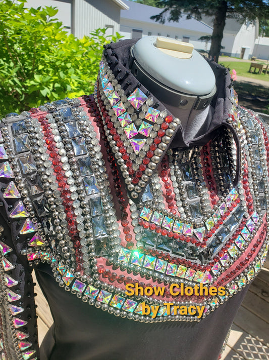 CUSTOM Black & Burgundy Horsemanship top & pad set
