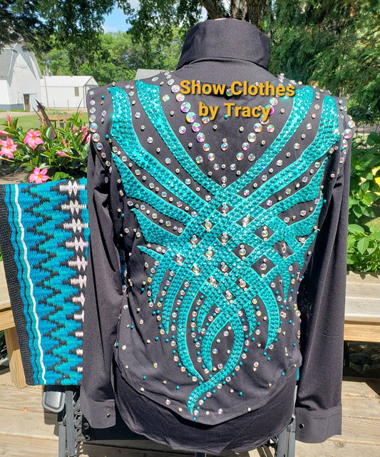 CUSTOM Black & Teal Vest, shirt & pad set
