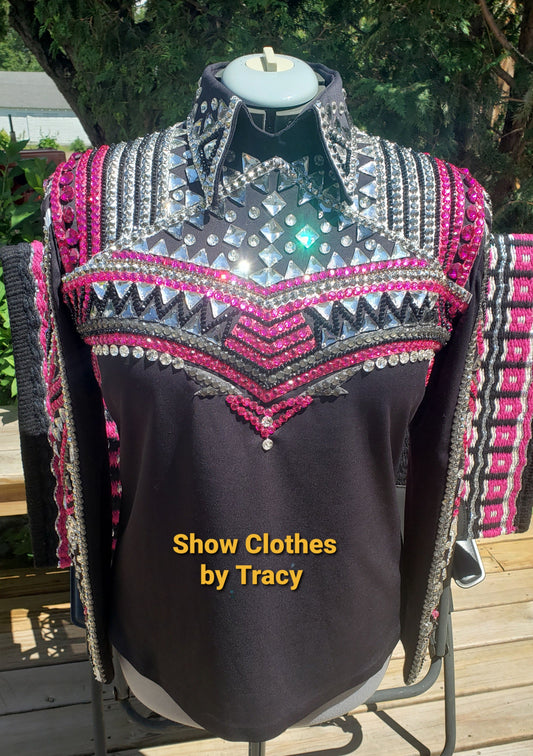 CUSTOM Black & Fuchsia Horsemanship Top & pad set