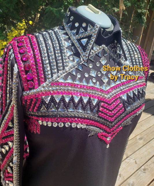 CUSTOM Black & Fuchsia Horsemanship Top & pad set