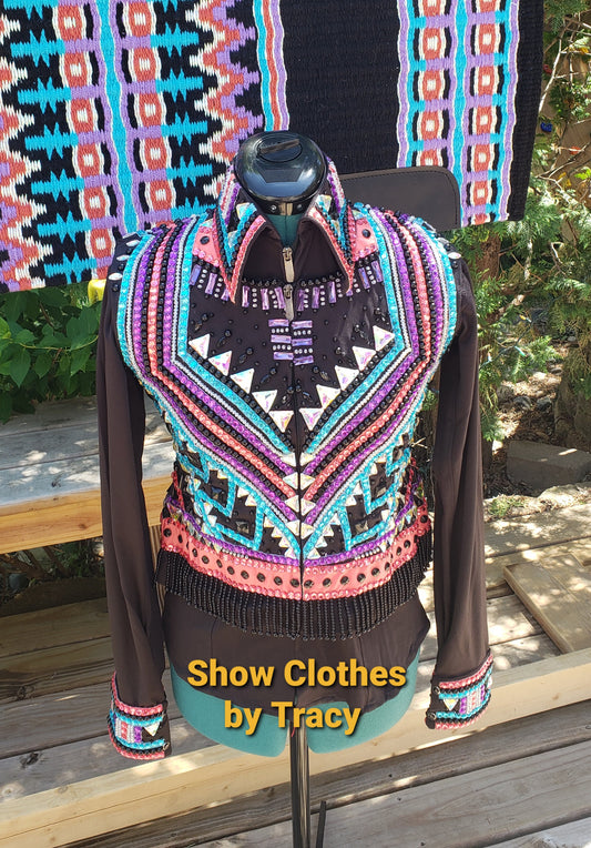 CUSTOM Coral Turquoise & Purple Bolero set