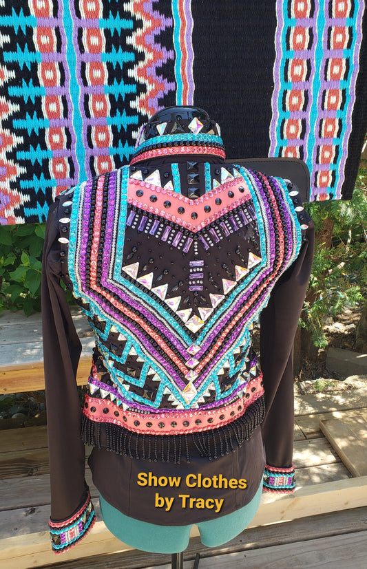 CUSTOM Coral Turquoise & Purple Bolero set