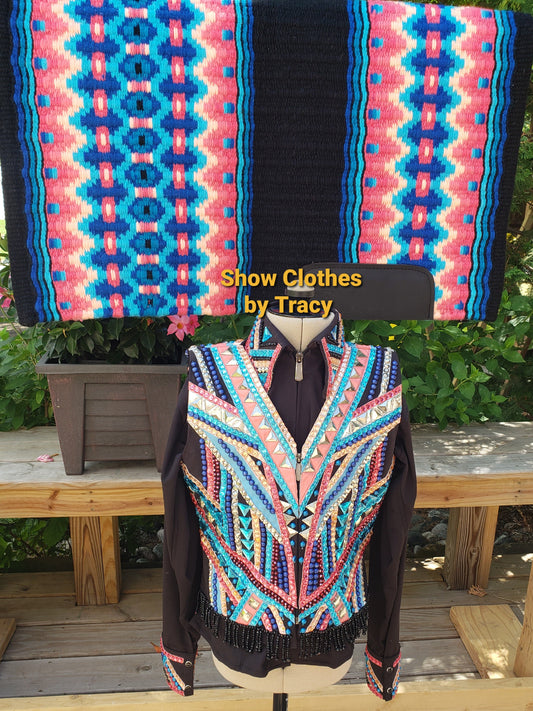 CUSTOM Coral Teal & Peach Vest Shirt & PAd set