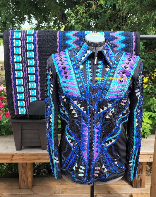 CUSTOM Black Purple Blue & Turq Showmanship Jacket