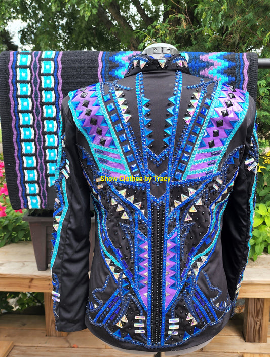 CUSTOM Black Purple Blue & Turq Showmanship Jacket