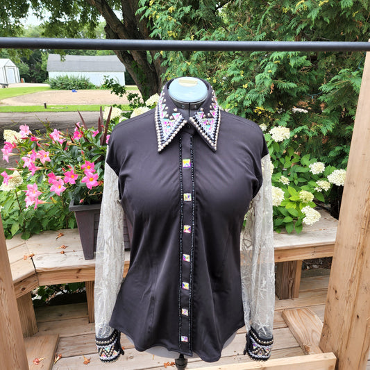 CUSTOM Black & silver sheer sleeve day shirt