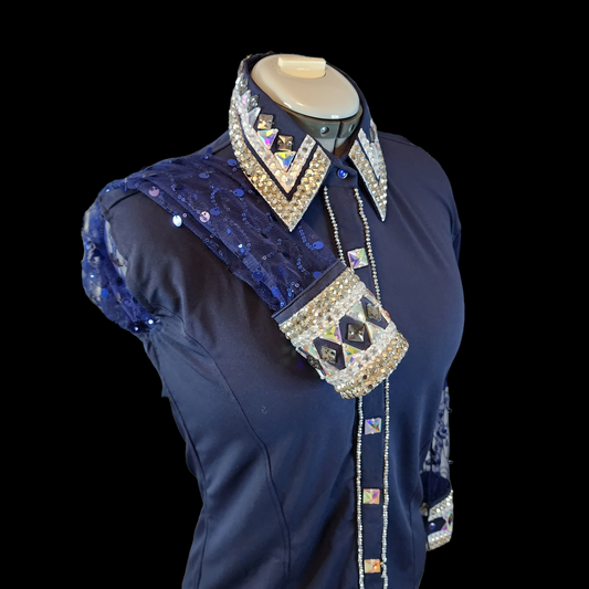 CUSTOM Navy sheer sleeve day shirt