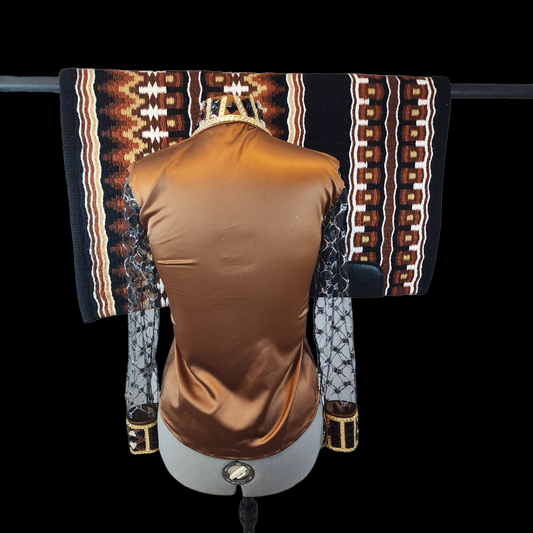 CUSTOM Camel taffeta sheer sleeve shirt