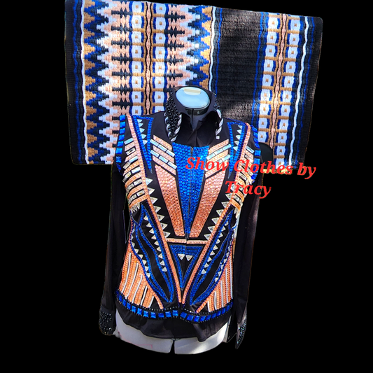CUSTOM Large Peach & Blue Vest Shirt & Pad set