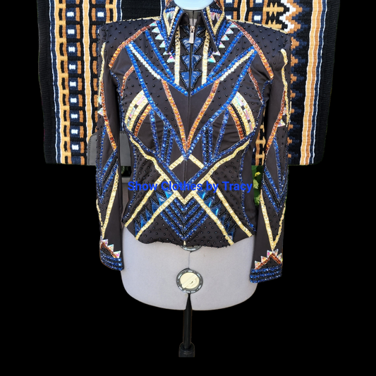 A Medium Black Navy Champagne & Amber Western Pleasure Jacket