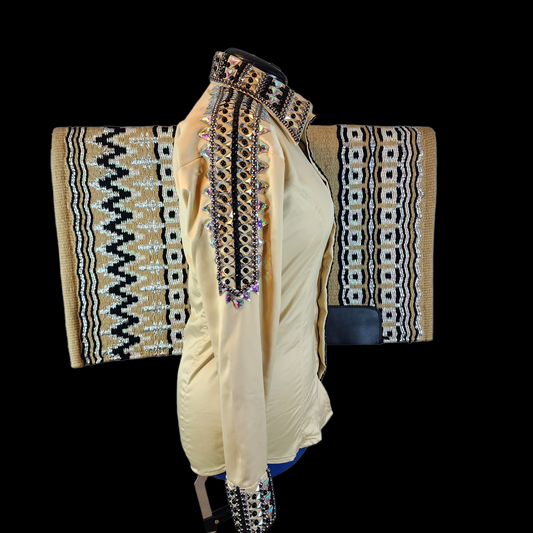 CUSTOM Tan & Black hidden zip day shirt