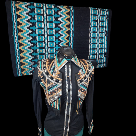 CUSTOM Rose gold & Teal Bolero, shirt, & pad set